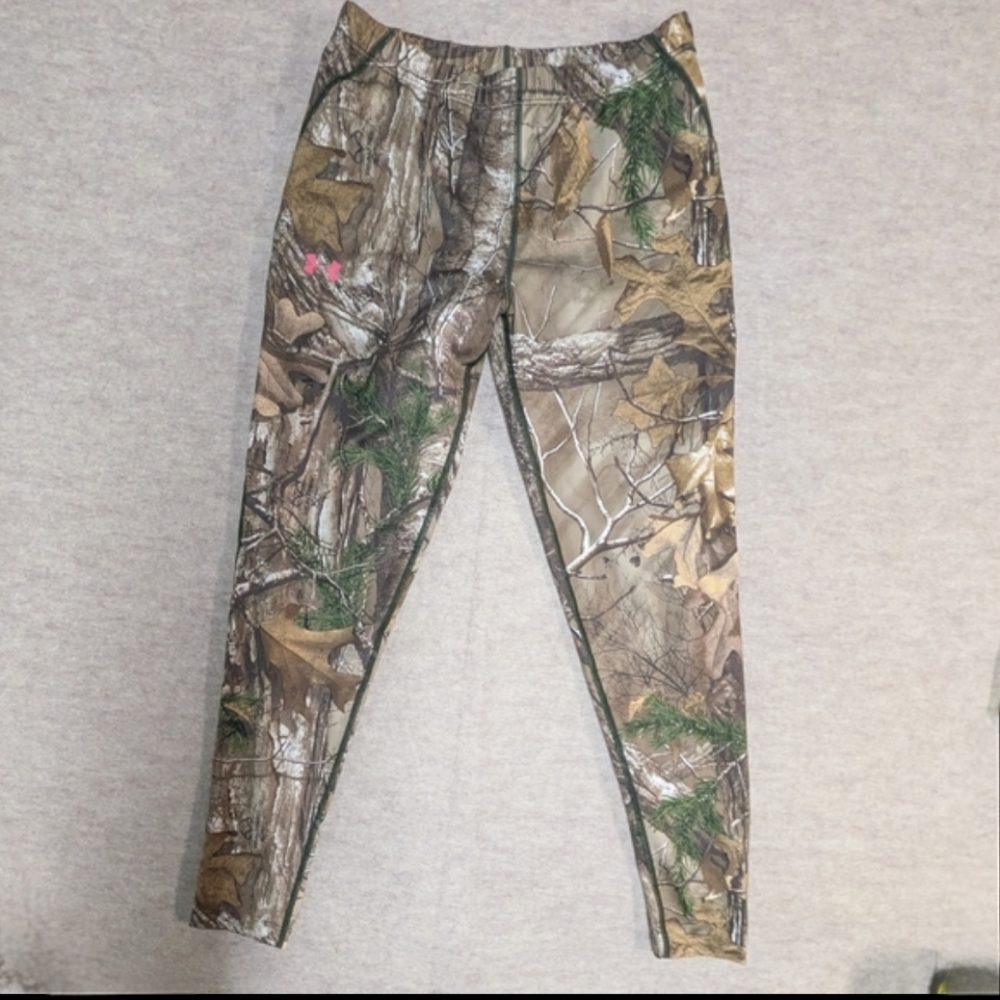 Under Armour Fitted Camo Forest Leaf ColdGear Leggings Scent Control Size Med